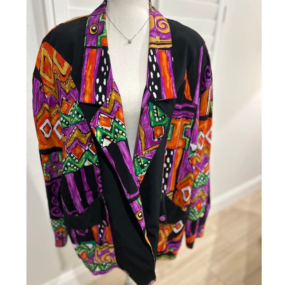 Pierre Lamanto Vintage Art‑to‑Wear Silk Blend Jacket Abstract Geometric Print 2X